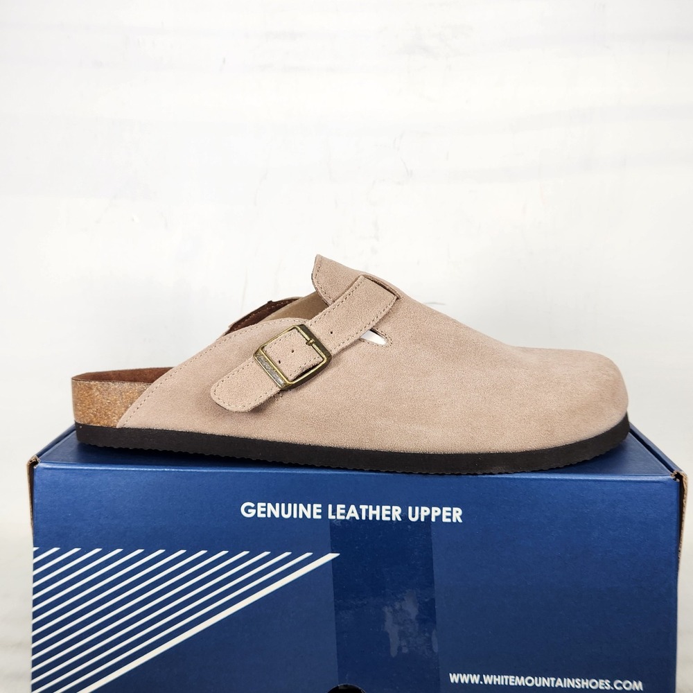 White Mountain Bari Clog Women Size 11 Taupe Suede Buckle Strap Mules